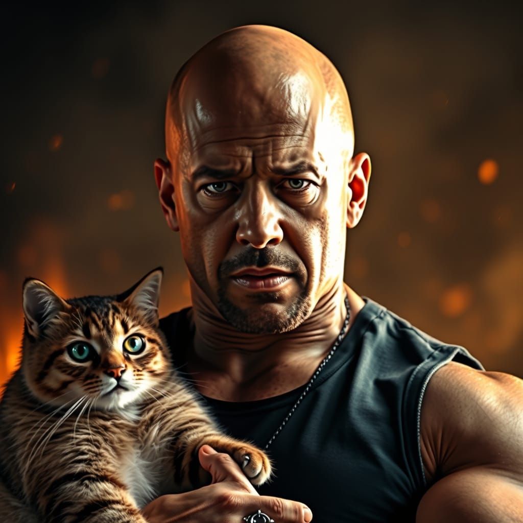 Vin Diesel Tenderly Petting a Cat in Hollywood Style