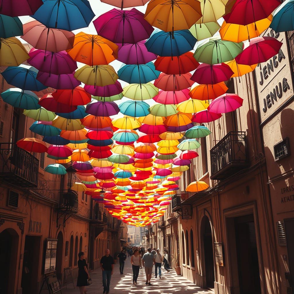 Vibrant Rainbow Canopy Over Ancient City