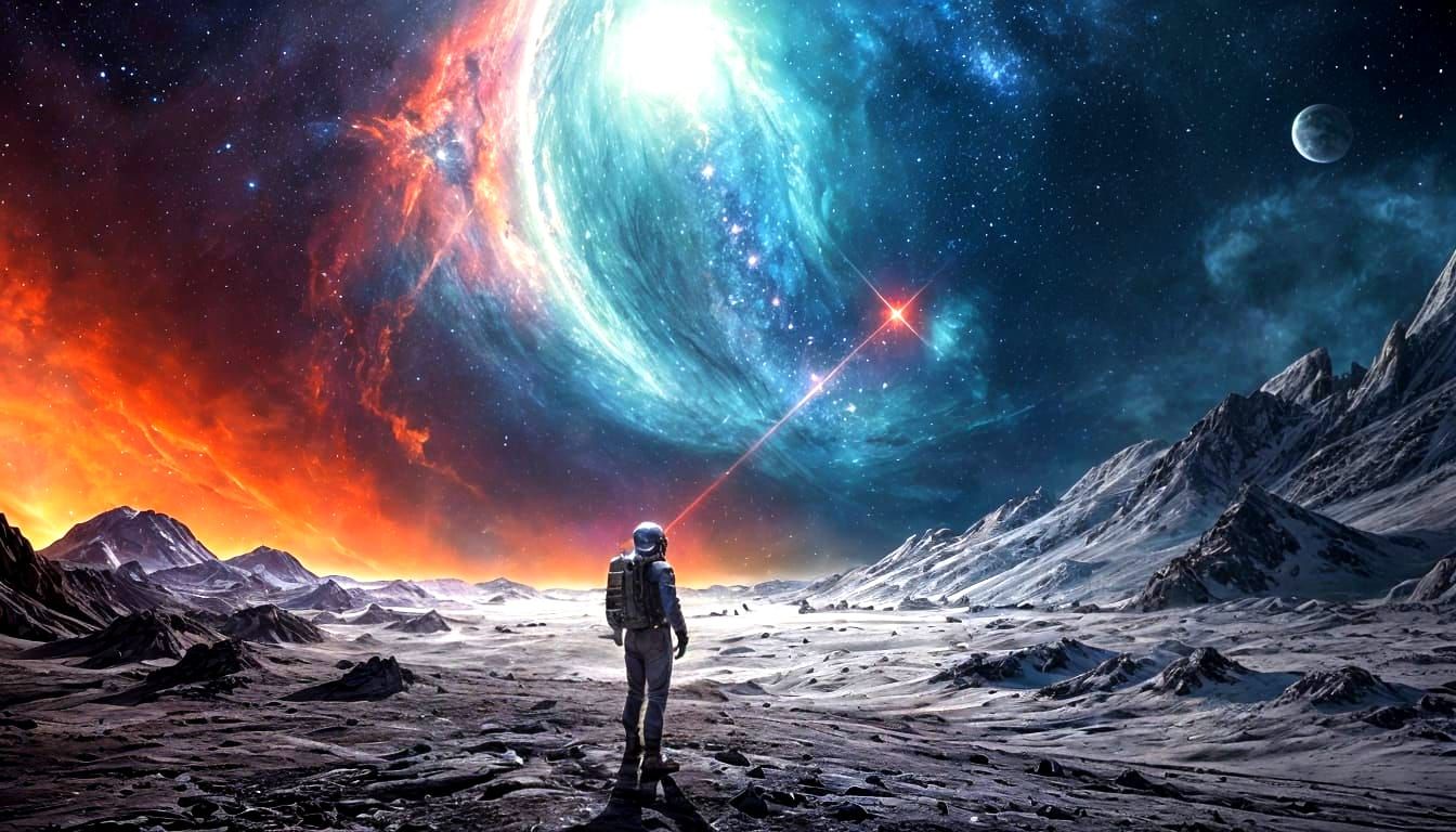 Astronaut Drifting Through a Cosmic Nebula