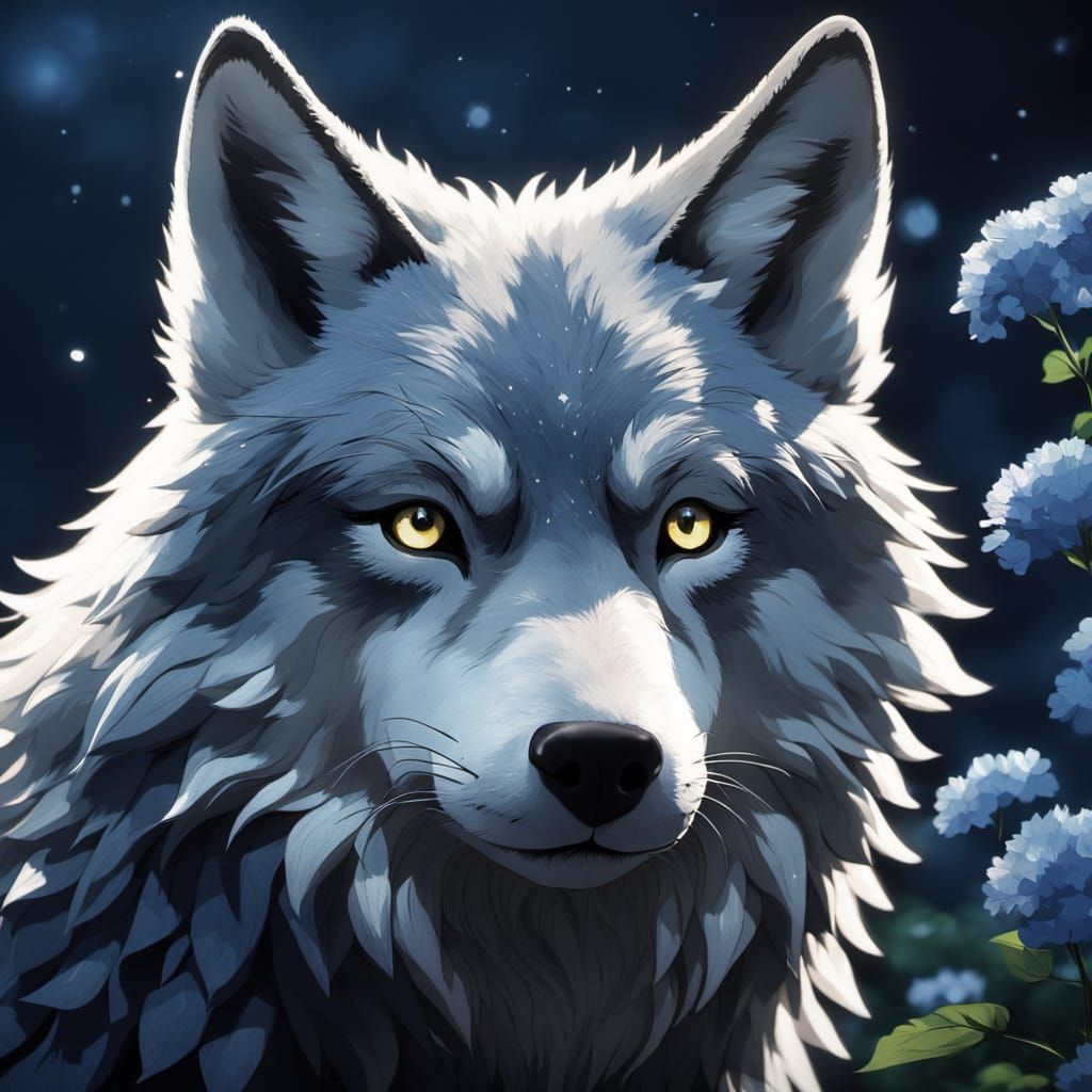 Wolf Portrait in Studio Ghibli Anime Style