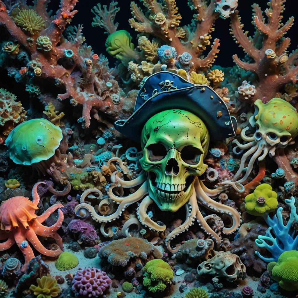 Fluorescent Reef Pirate Skull Macro Photograph