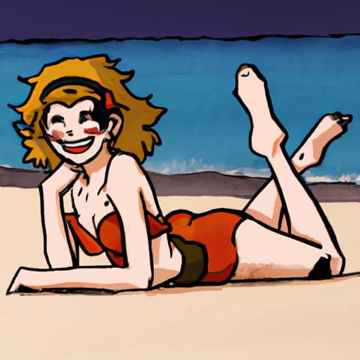 Eri Kasamoto Beach Scene in Anime Style