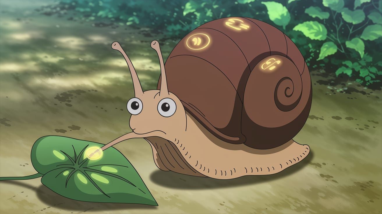 Anime Snail Detective Investigates Forest Scene