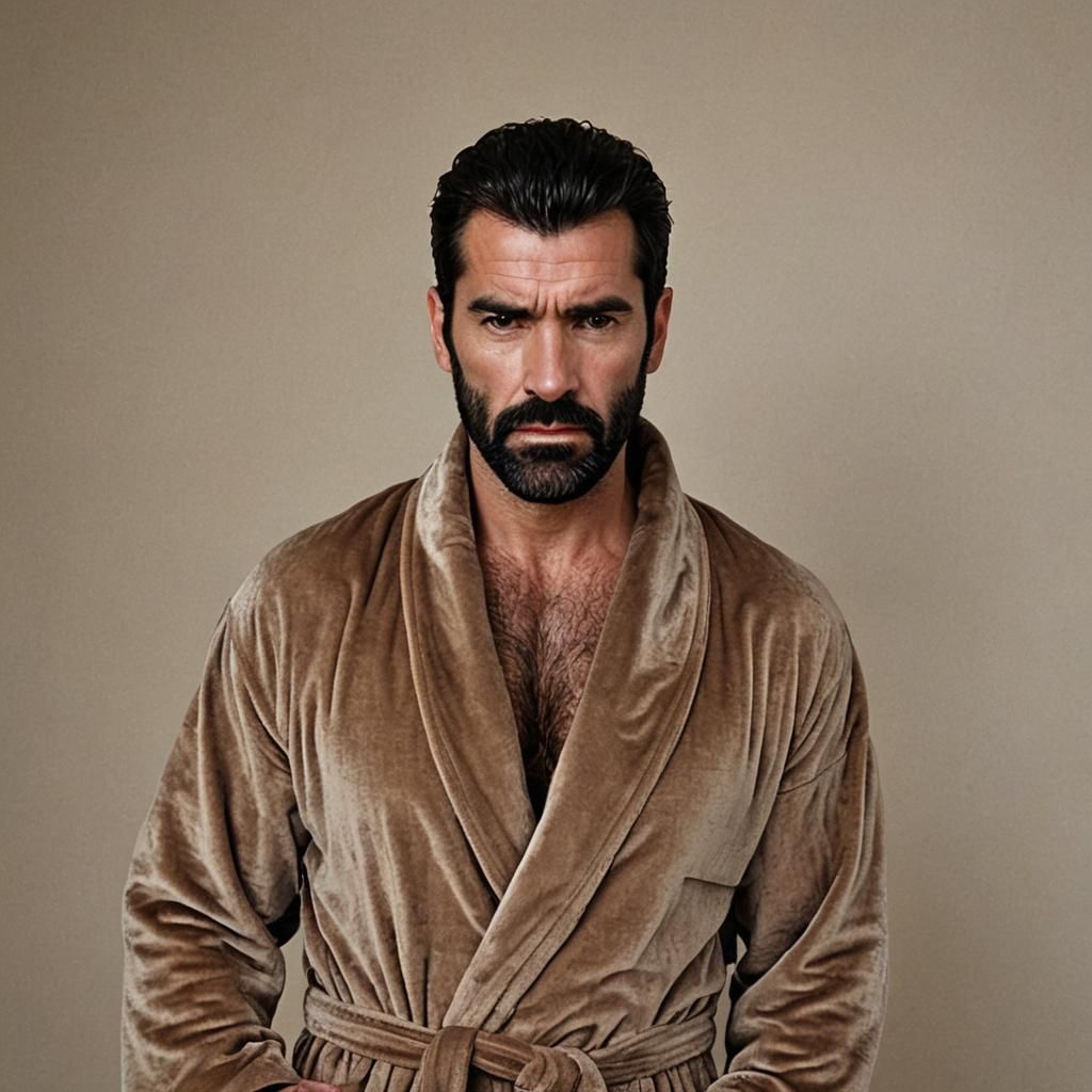 Hirsute Arab Man in Brown Velvet Robe