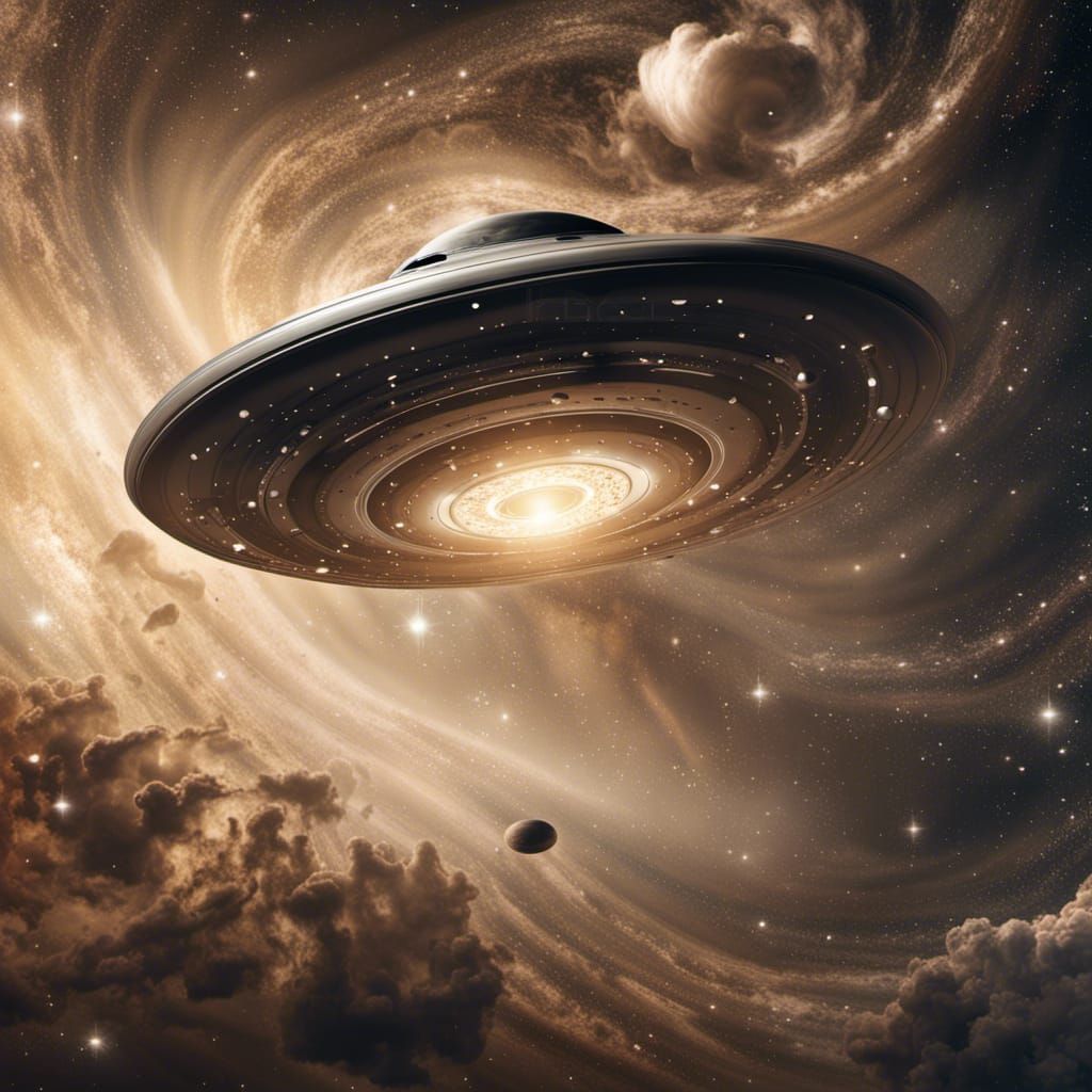 Flying Saucer in Sepia Galaxy Nebulae