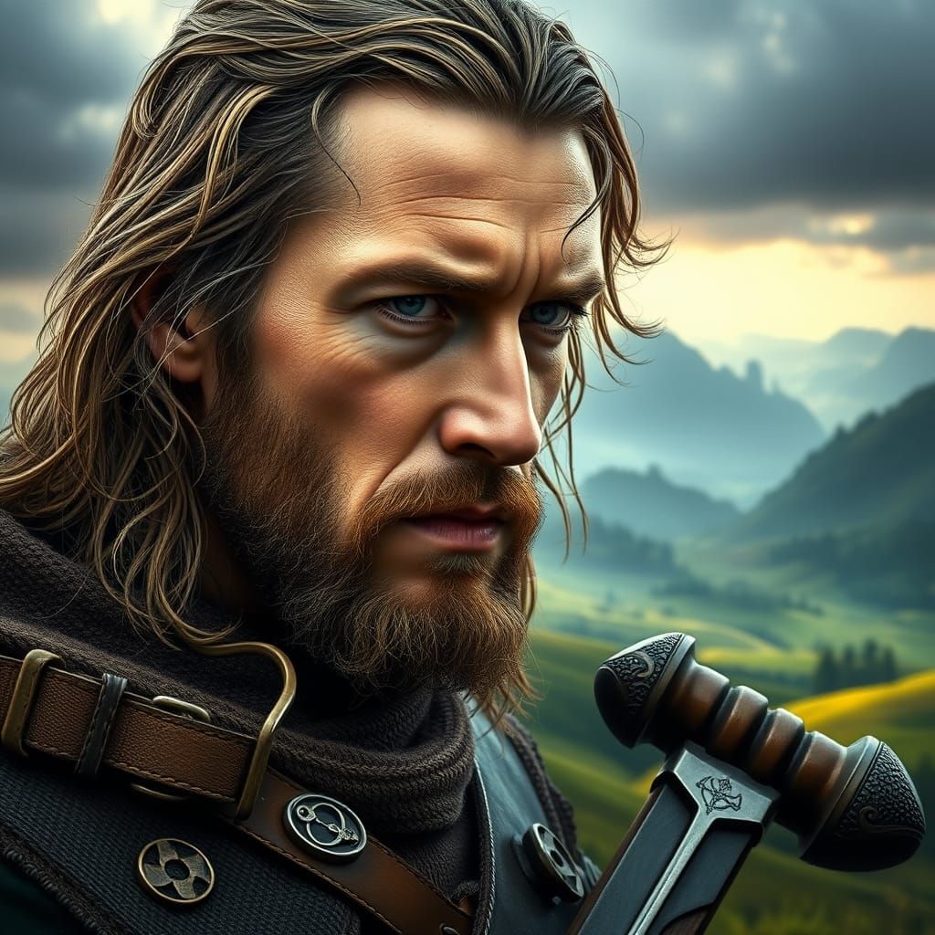 Aragorn in Hyperrealistic Mid-Shot, Set Against Middle-earth...