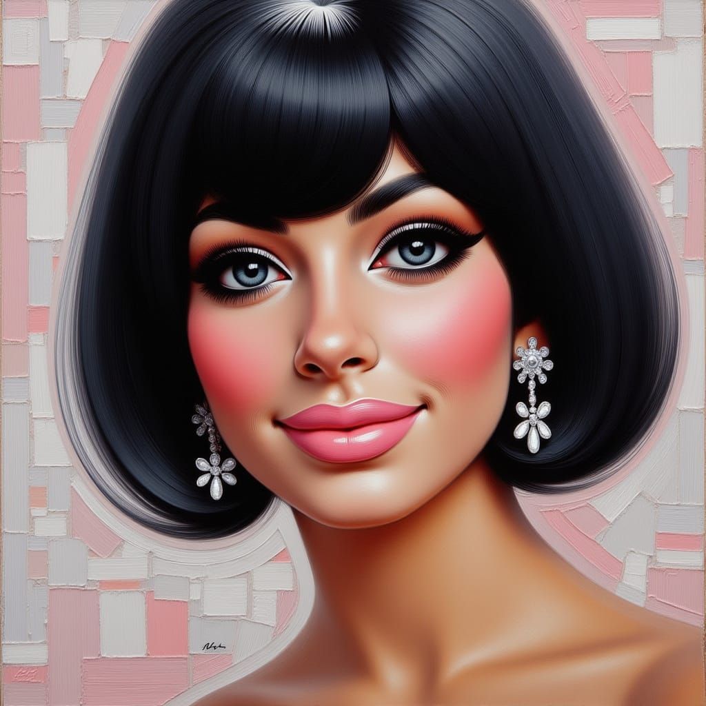 1960s Mod Woman Portrait in Impasto Style