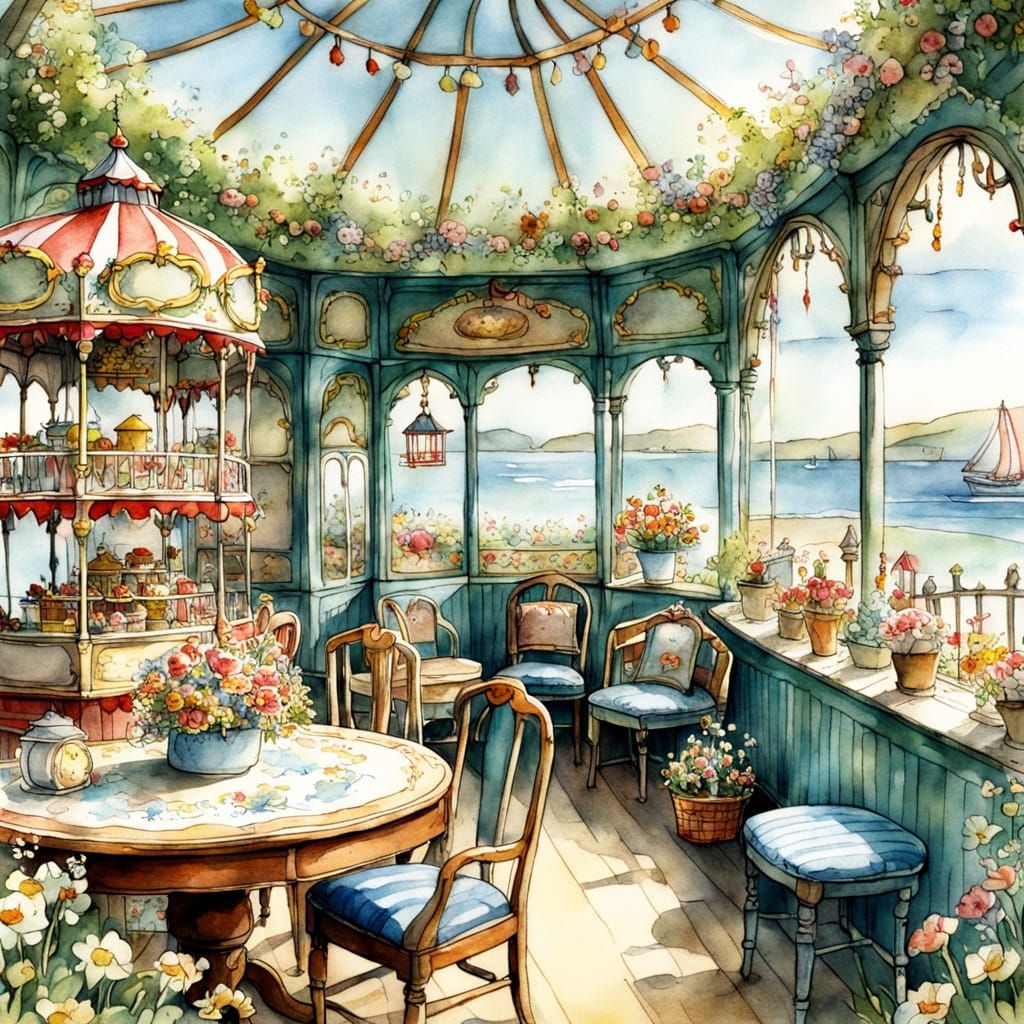 Seaside Funfair in Brambly Hedge Watercolour Style