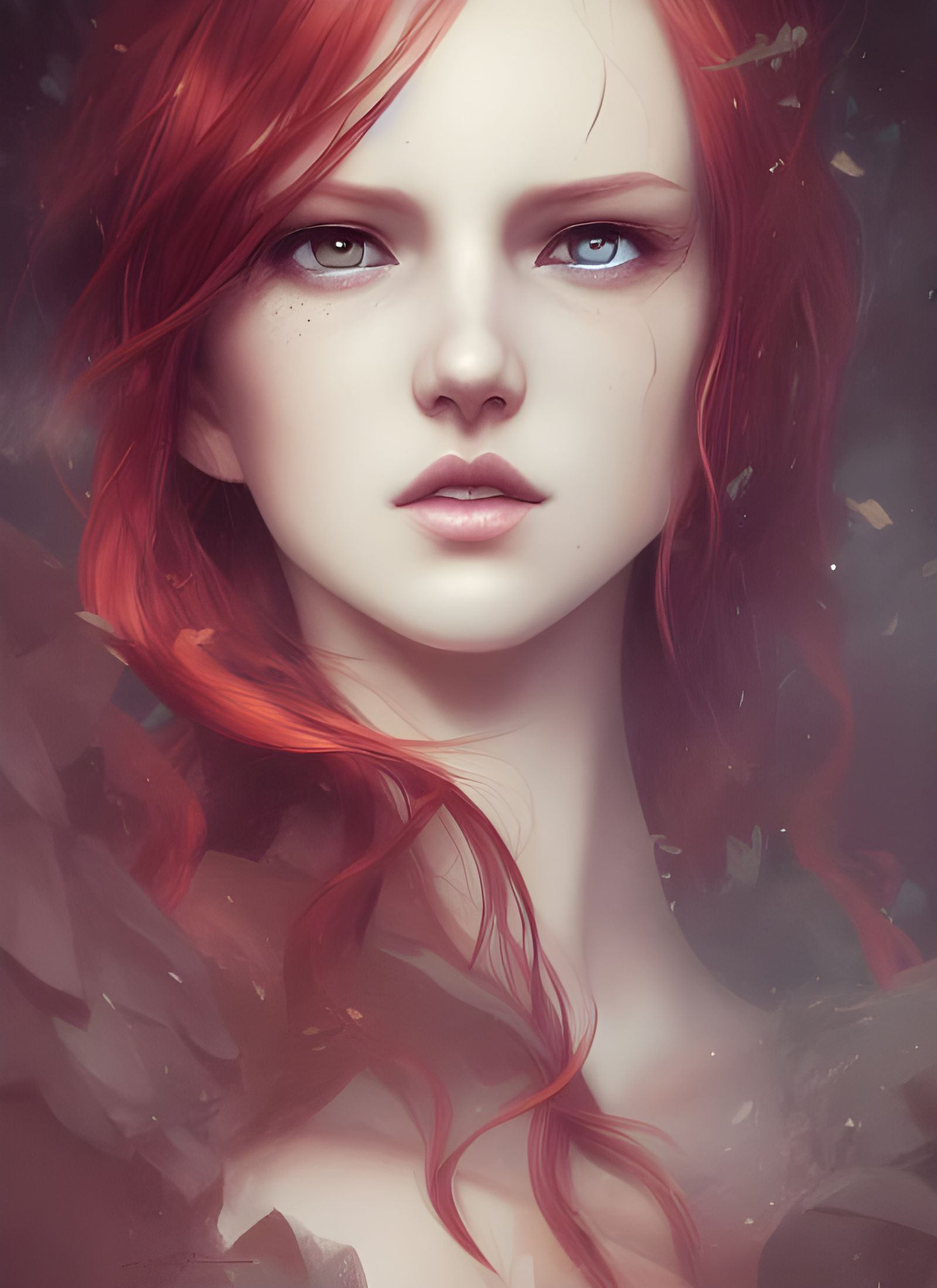 Redheaded Elven Goddess Portrait in Digital Illustration