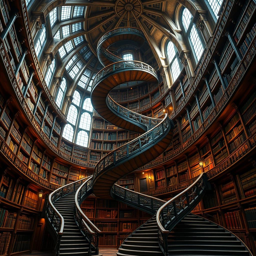 Sweeping Library in Grand, High-Fantasy Style