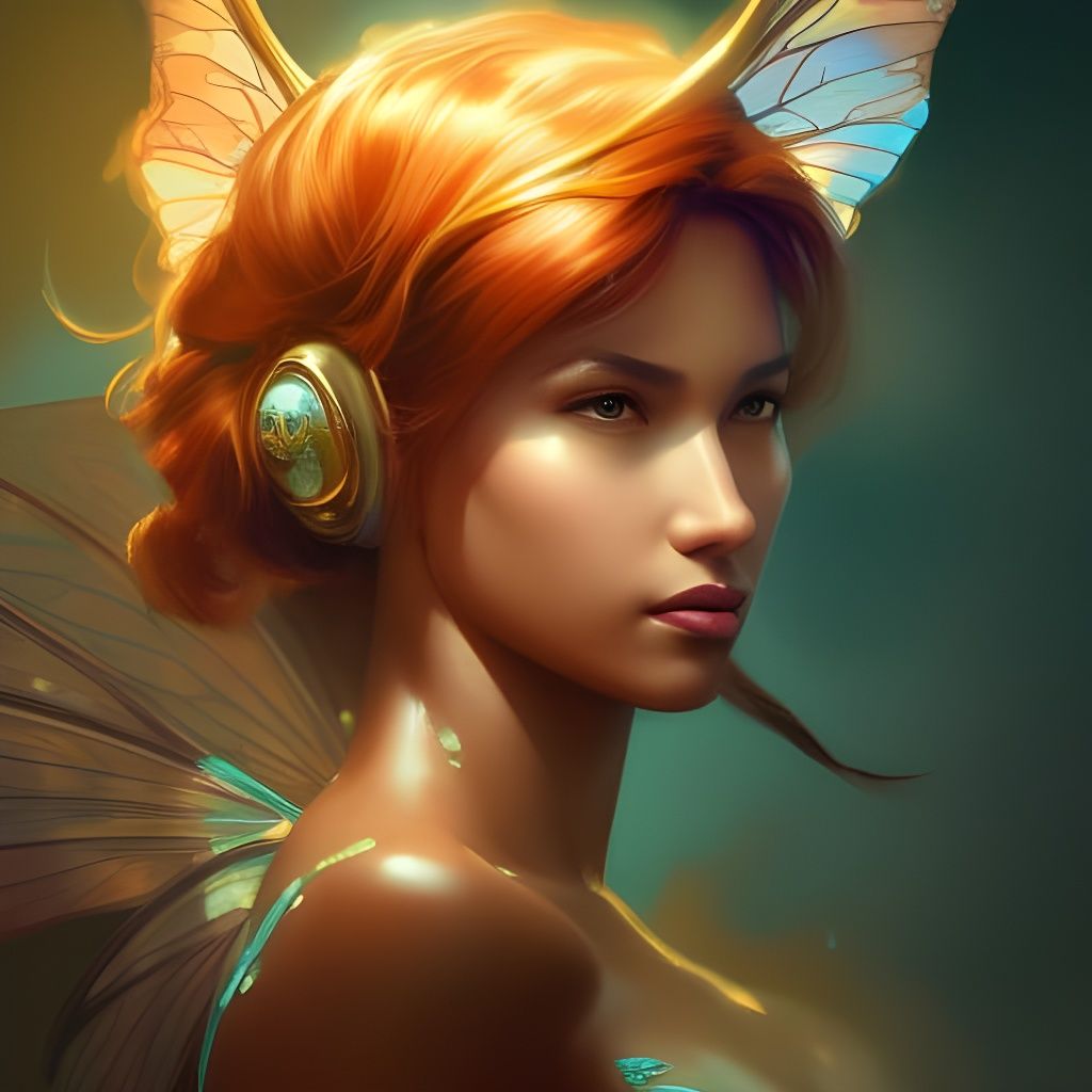 Intricate Tiger Fairy Portrait in Art Nouveau Style