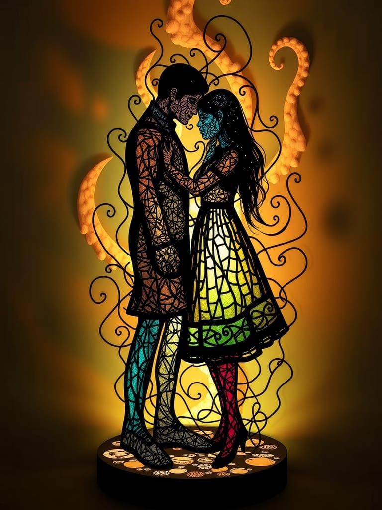 Steampunk Anamorphic Sculpture of Intertwined Figures