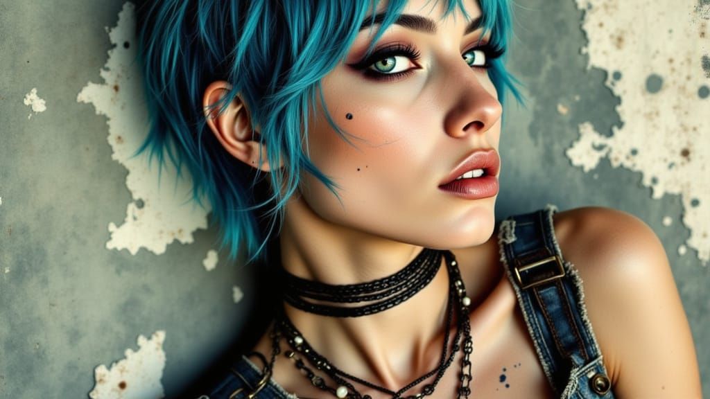 Blue Haired Woman in Post-Apocalyptic Style