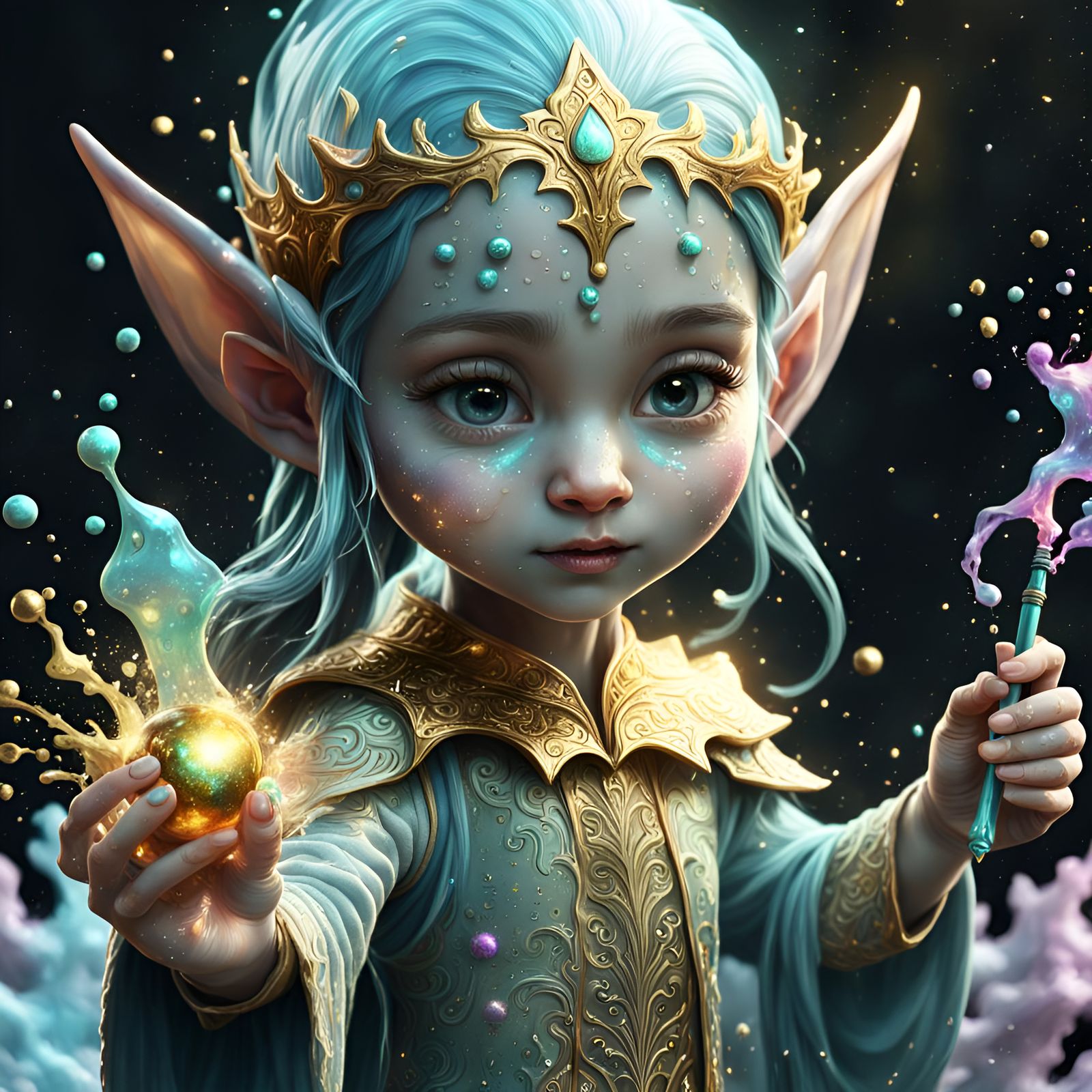 Pastel Elf with Magic Wand in Fantasy Art