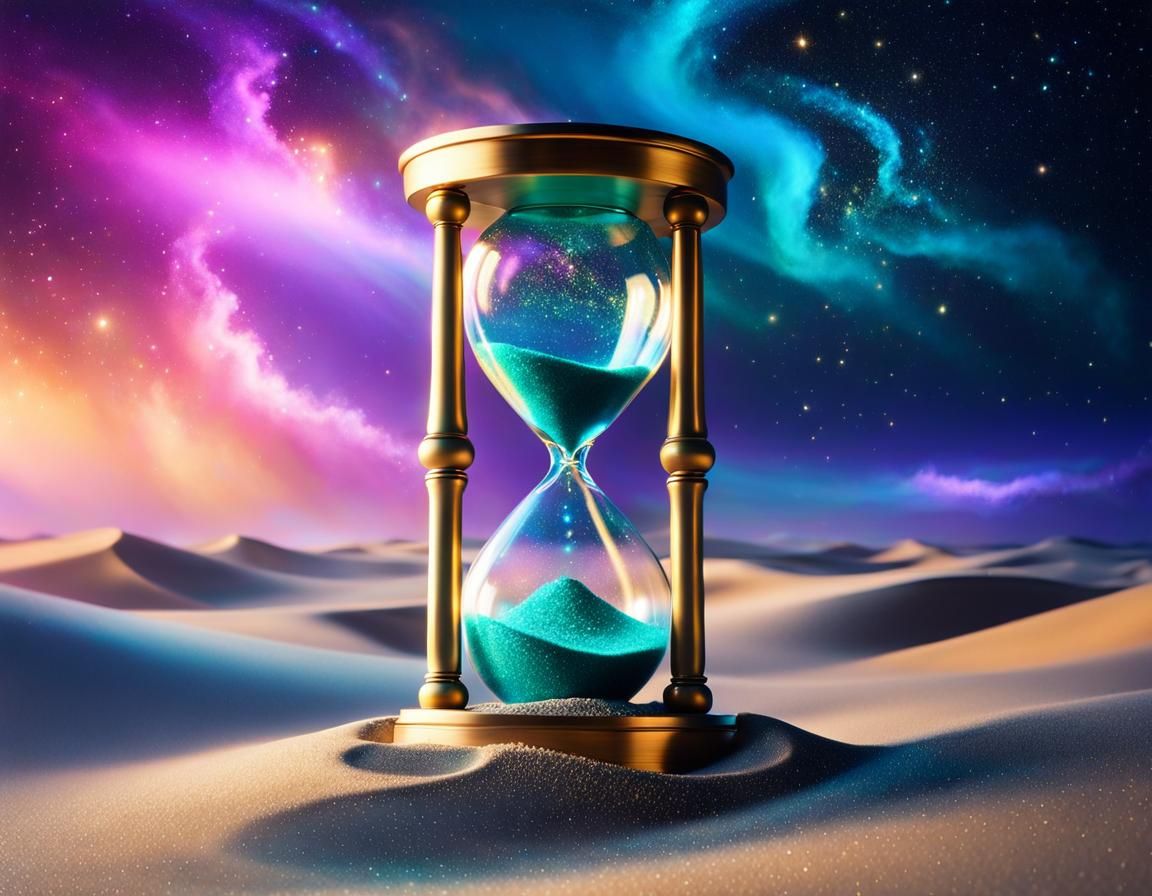 Hourglass in Stardust: A Surreal Spacecore Vision