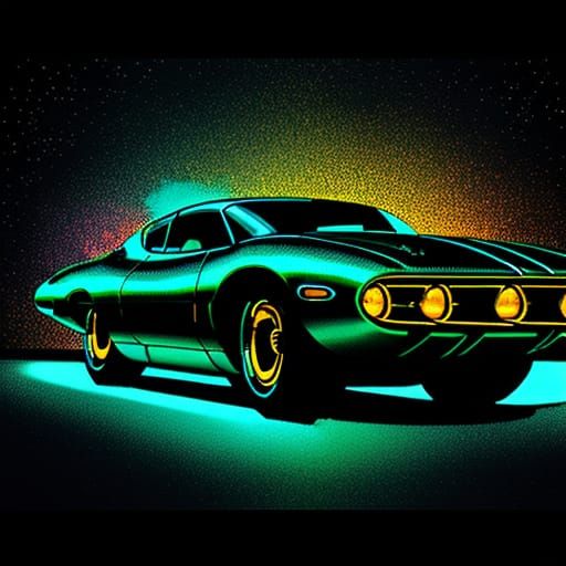 Alien Builds UFO from Classic Car in Retro-Futuristic Art