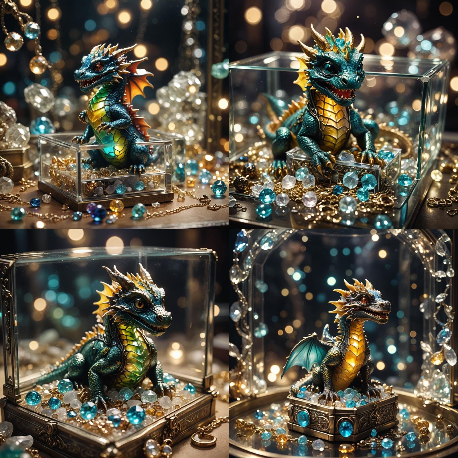 Miniature Dragon with Glowing Jewelry