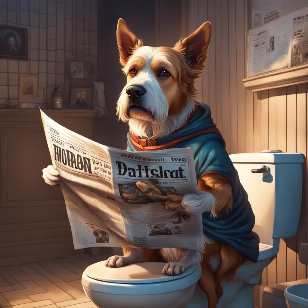 Dog on Toilet Reading Newspaper: Artstation Concept Art