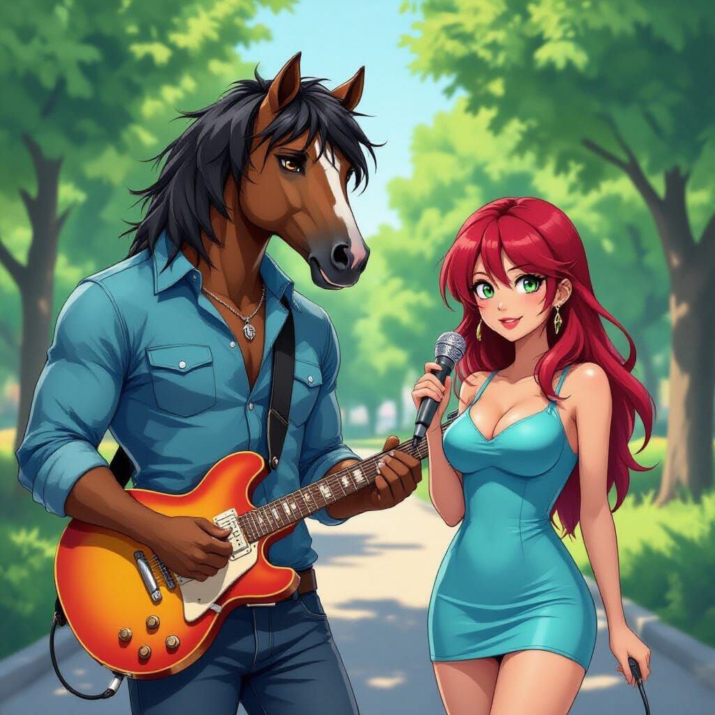 Anime Centaur Musician in Summer Park