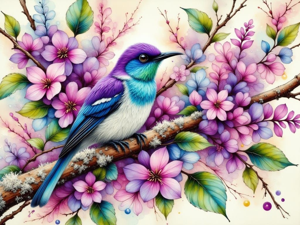 Hawaiian Honeycreepers in Textured Brushstrokes