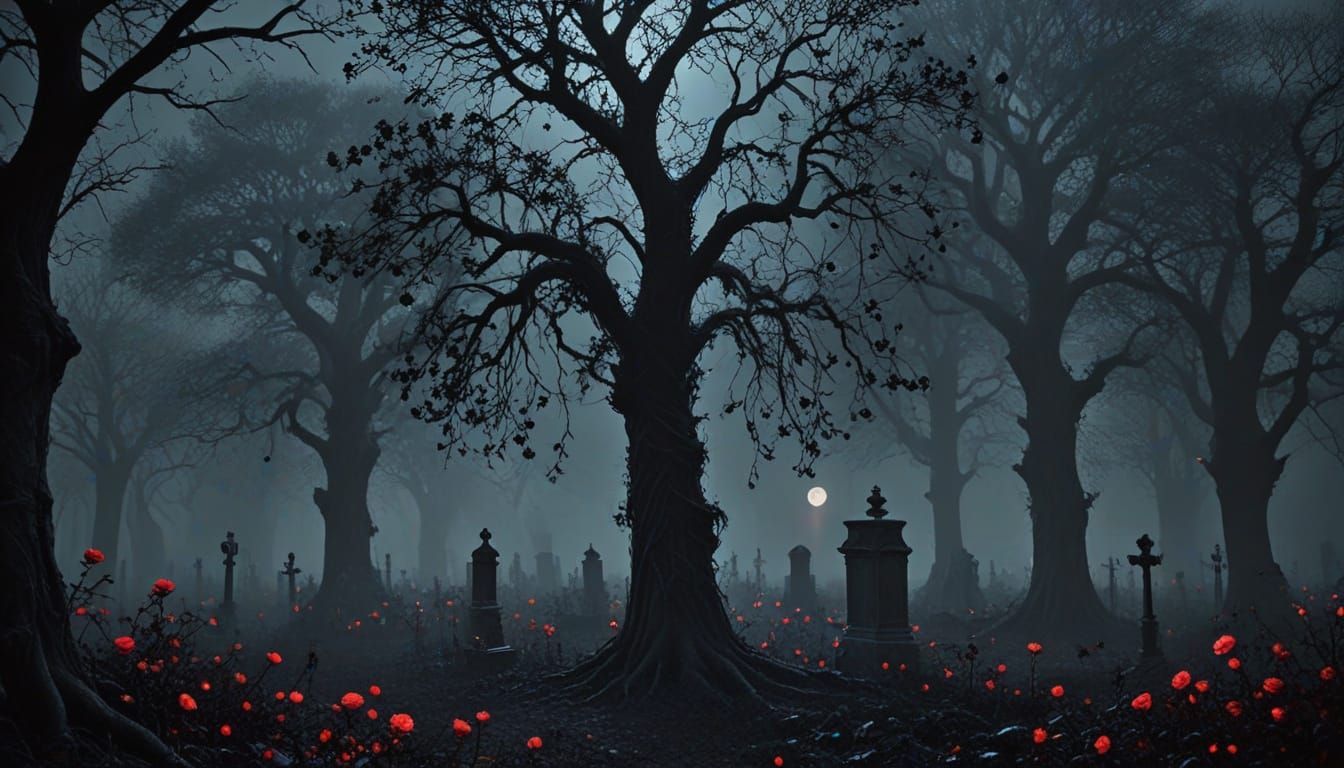 Gothic Horror Oil Painting: Eerie Silhouettes and Ghostly Ro...