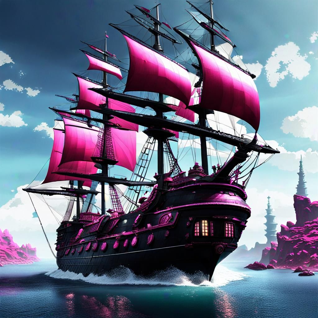 Arcane Punk Sailing Ships in Futuristic Fantasy World
