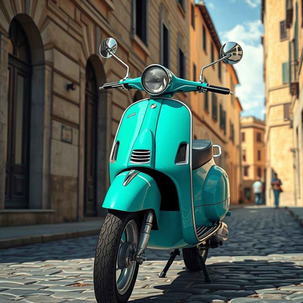 Sleek Retro-Style Moped on a Sun-Drenched Street