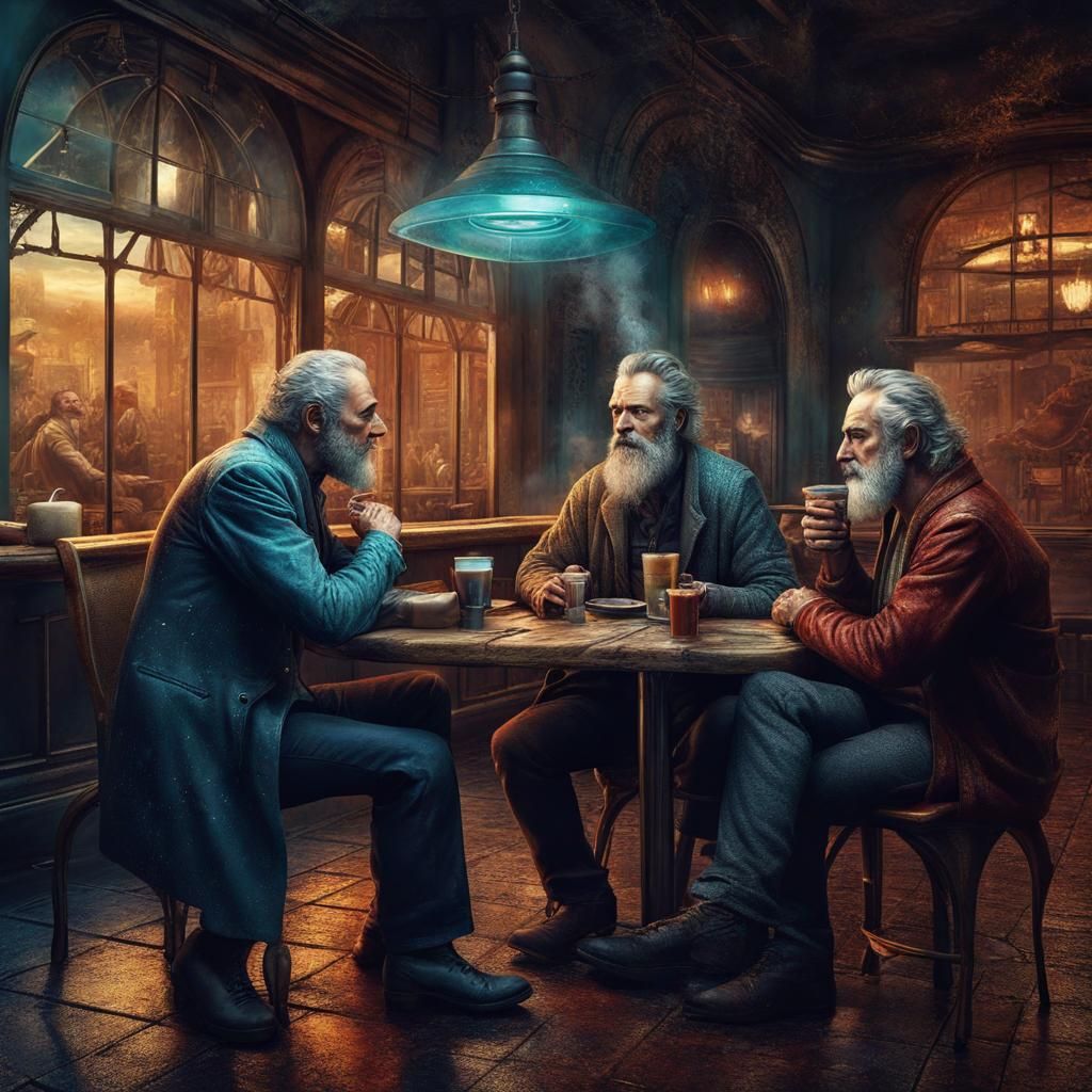 Cafe Conversation: A Detailed Digital Painting