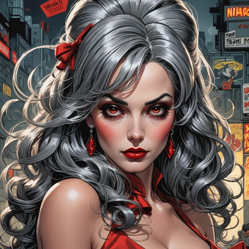 Glamorous Woman with Smoky Eyes in Comic Book Style