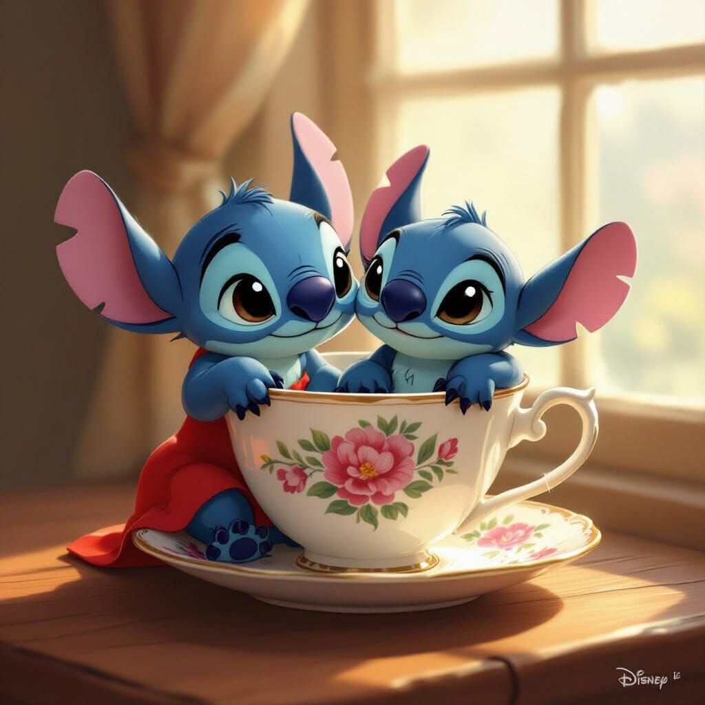 Stitch and Lilo Share a Moment in a Teacup