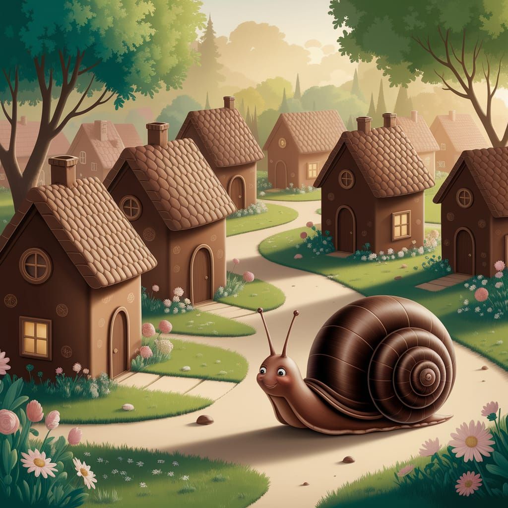 Miniature Chocolate Village in Lush Garden Illustration