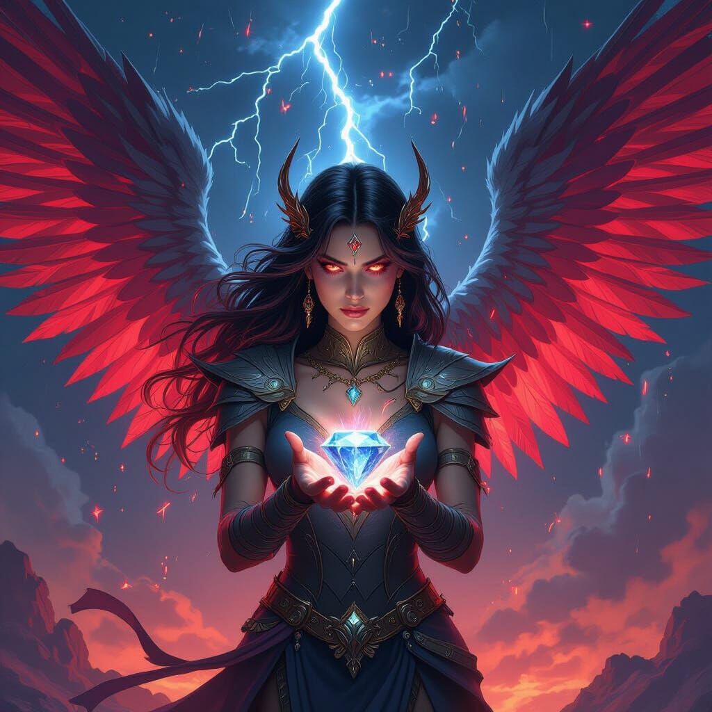 Powerful Miner Goddess Amidst Cosmic Tempest