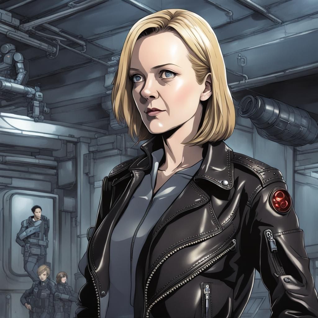 Anime Style Terminator Scene with Leather Outfit