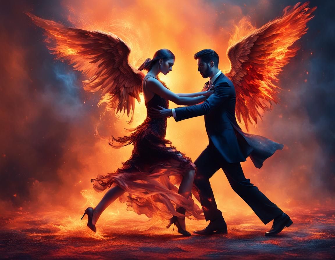 Angelic Devil Tango on Fire, Photorealistic