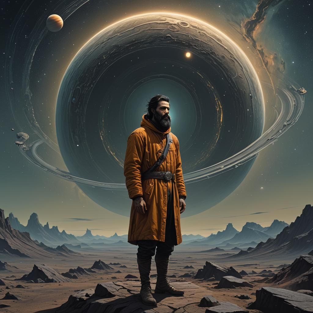 Saturn, God of Time in Sci-Fi Oil Painting