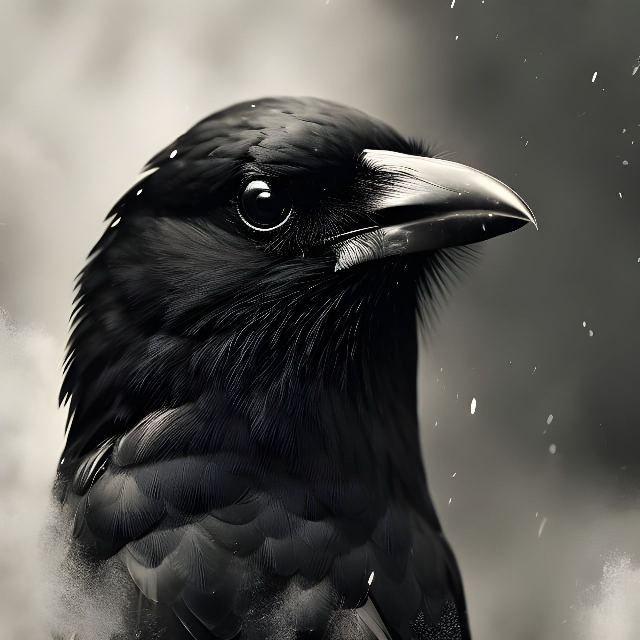 Sinister Raven Portrait in Black and White Oil