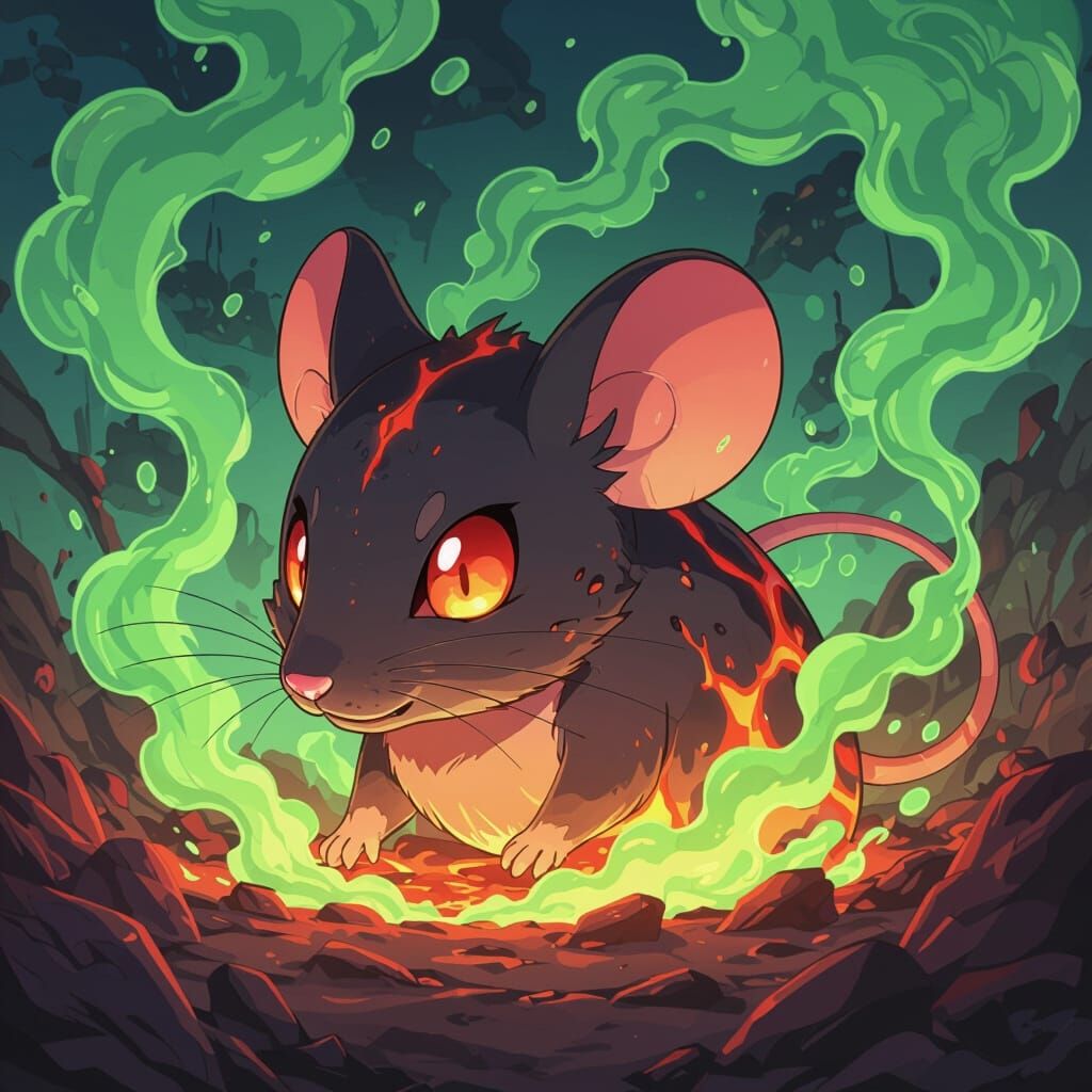 Magma Mouse Creature in Toxic Gas, Manga Style