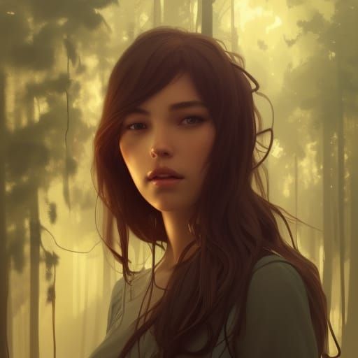 Detailed Forest Portrait in Art Nouveau Style