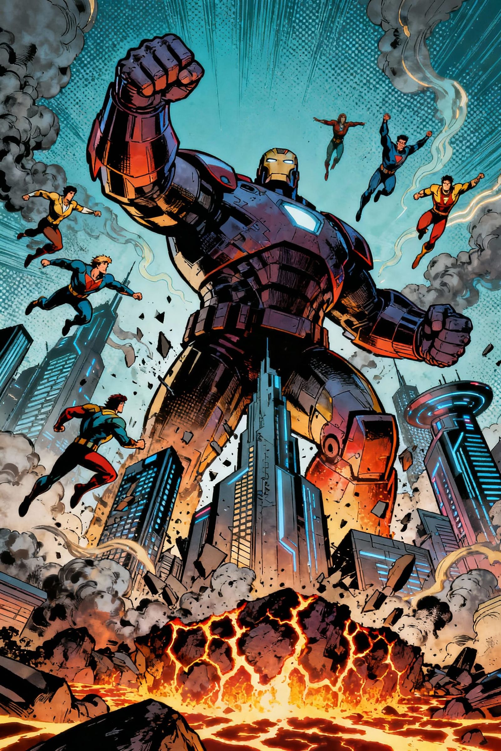 Colossal Armored Giant Erupts from Futuristic City