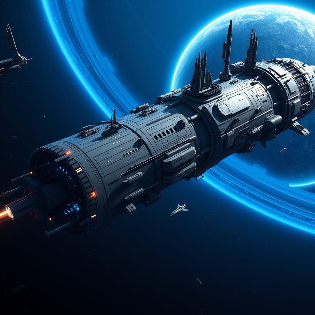 A Futuristic Space Station Orbits a Gas Giant Planet in a Cy...