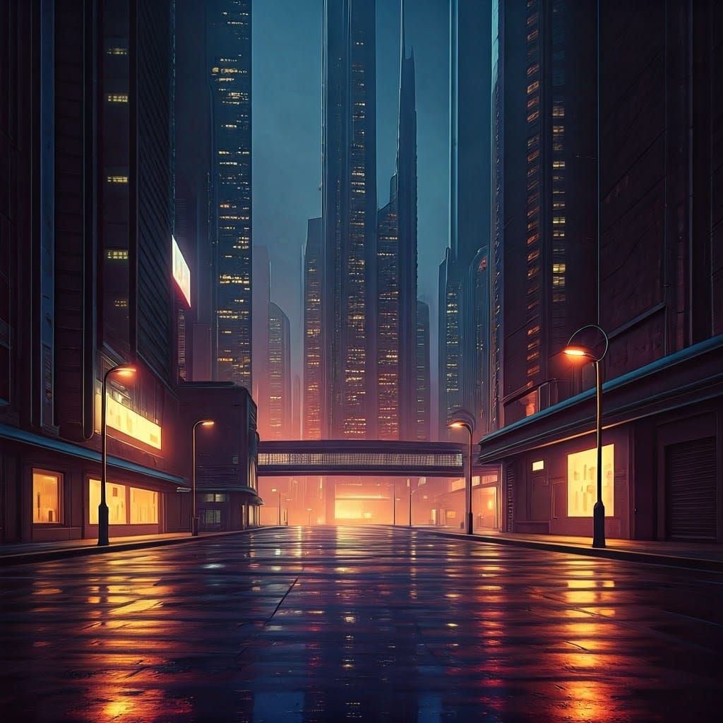 Futuristic Cityscape at Dusk in Retrofuturism Style
