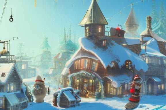 Steampunk Santa's Workshop in North Pole: Digital Art