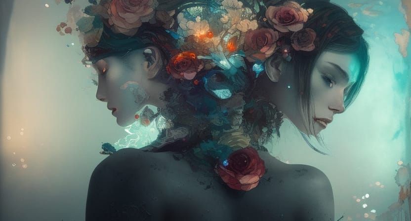 Zen Love in Iridescent Watercolor Style