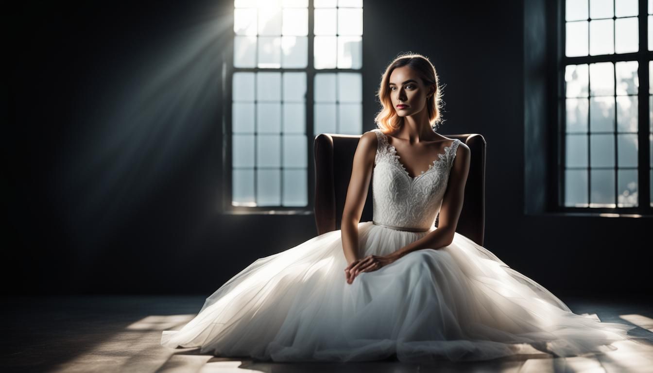 Young Woman in White Dress in Empty Room