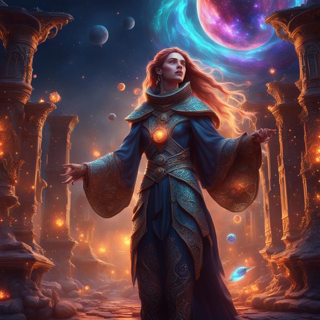 Gorgeous Cosmic Spellcaster in Detailed Matte Painting