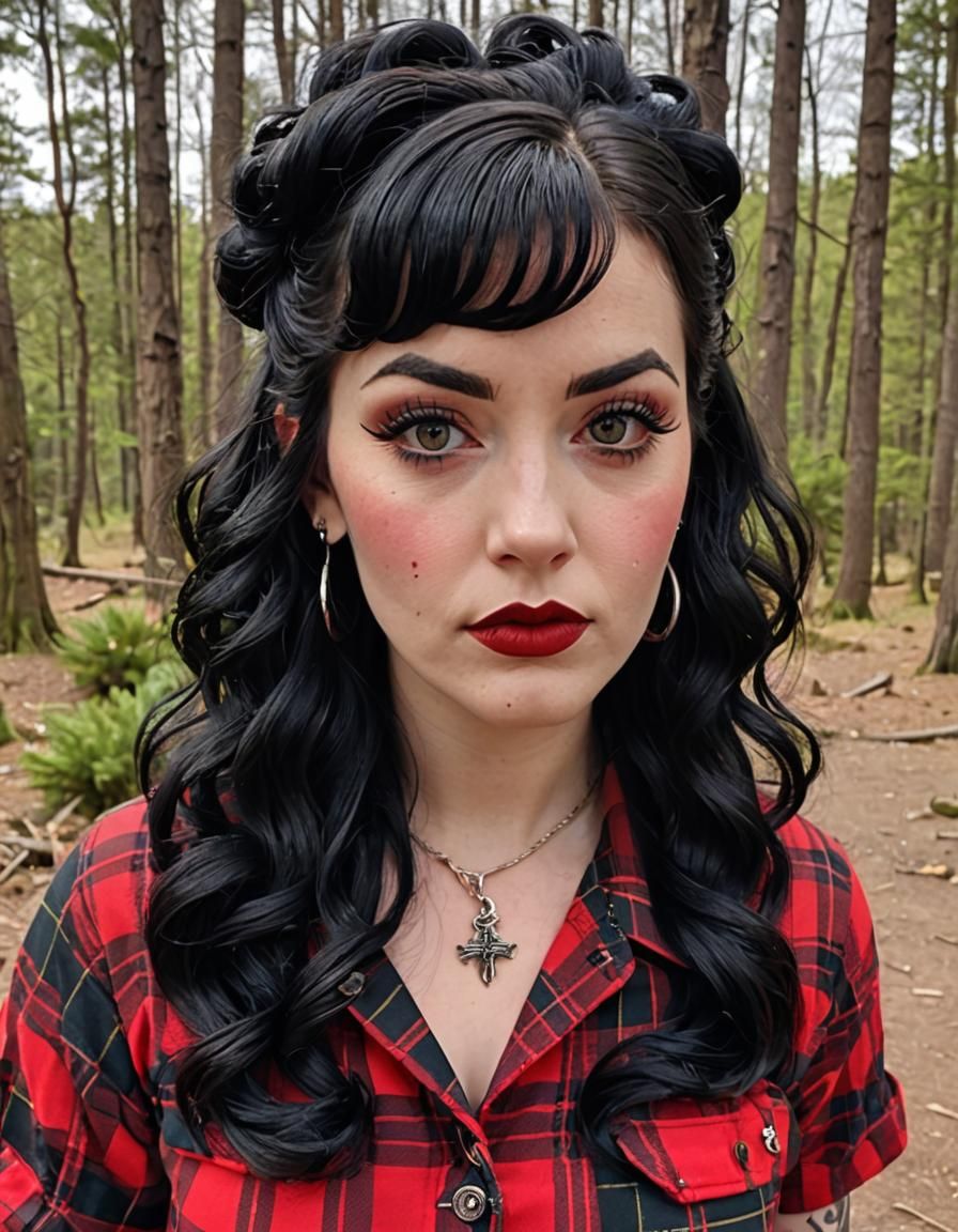 1950s Pinup Woman with Tattoos and Tartan