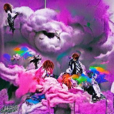 Celebratory Chaos: Gang Members in a Surreal Scene