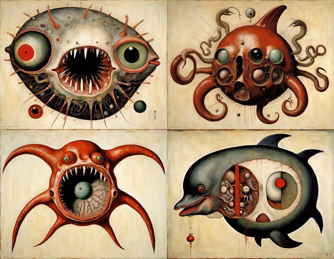 Barbaric Ape Homunculus in Surrealist Oil Painting Style