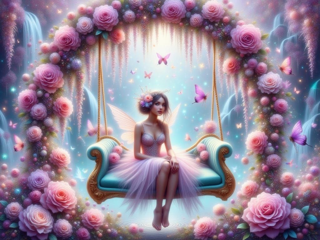Whimsical Vintage Fairy in Enchanted Garden