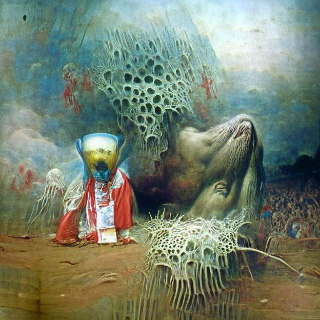 Radiolarian Saint Devouring God: Dark Fantasy Art